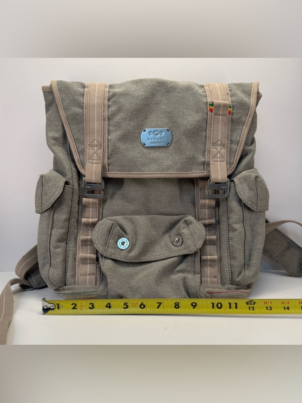 House of Marley lively up gray hemp Roll-Top Backpack with Tan Straps - Picture 11 of 16